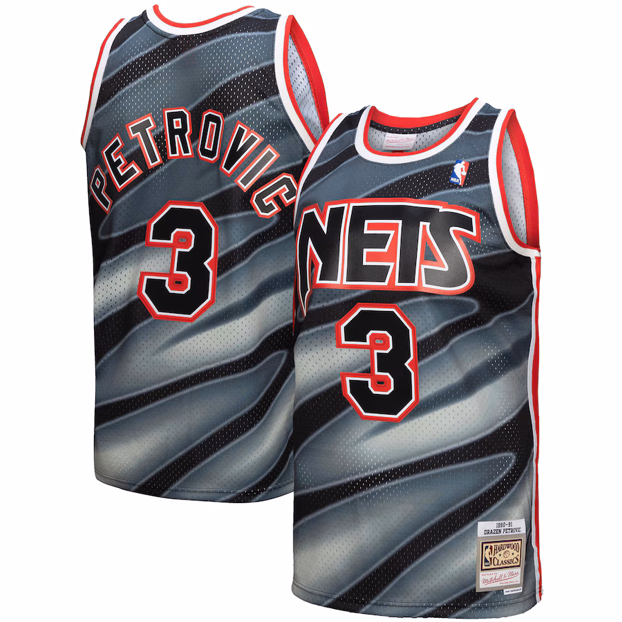 Men's New Jersey Nets Drazen Petrovic Mitchell & Ness Black 1990/91 Hardwood Classics Reload 3.0 Swingman Jersey - ujerseystore