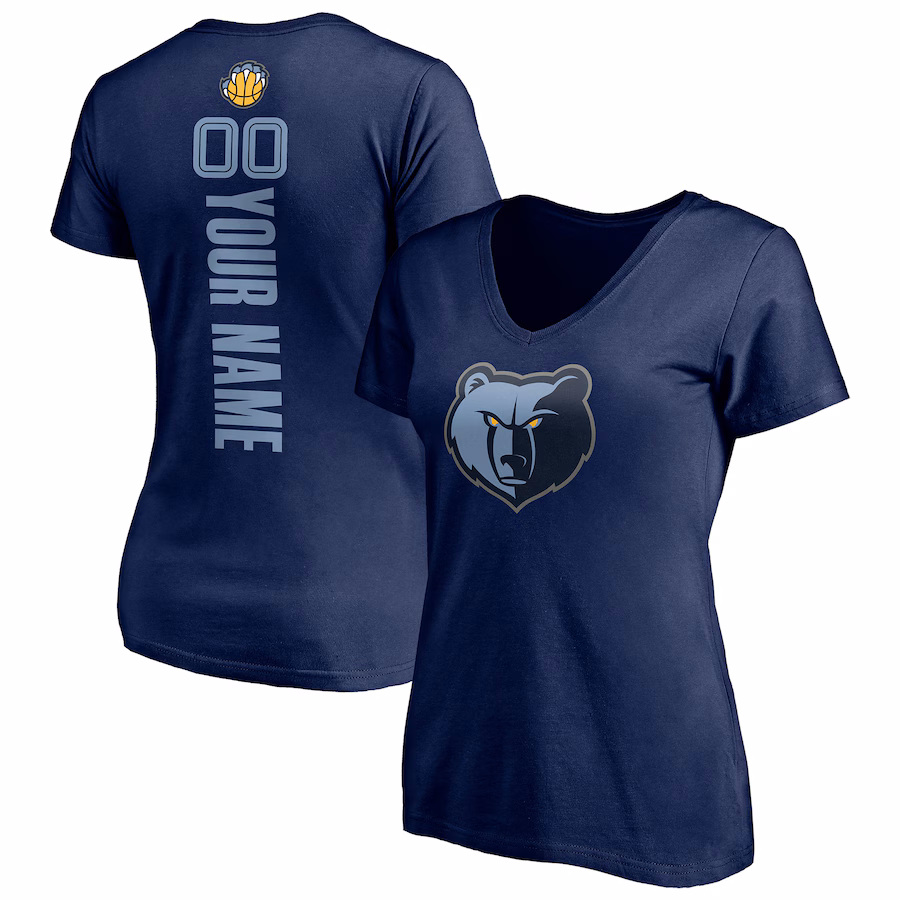 Women's Memphis Grizzlies Navy Playmaker Personalized Name & Number V-Neck T-Shirt - ujerseystore