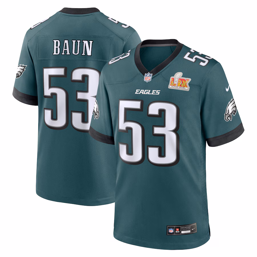 Men's Philadelphia Eagles Zack Baun Nike Midnight Green Super Bowl LIX Game Player Jersey - ujerseystore
