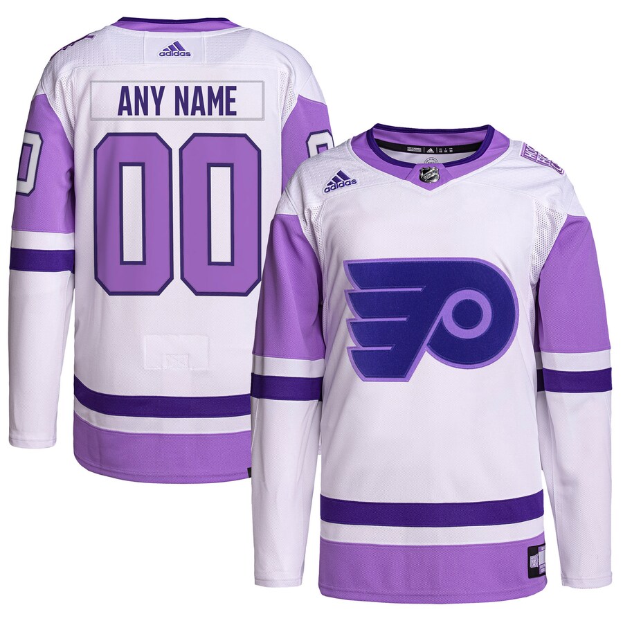 Men's Philadelphia Flyers adidas White/Purple Hockey Fights Cancer Primegreen Authentic Custom Jersey - ujerseystore