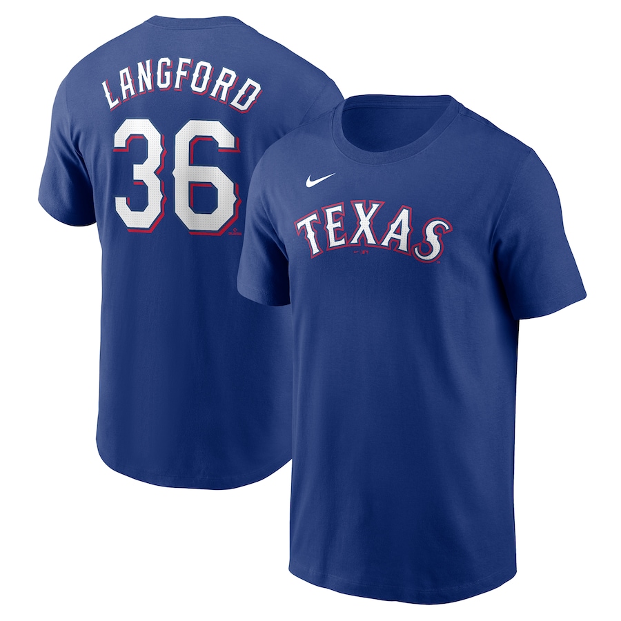 Men's Texas Rangers Wyatt Langford Nike Royal Fuse Name & Number T-Shirt - ujerseystore