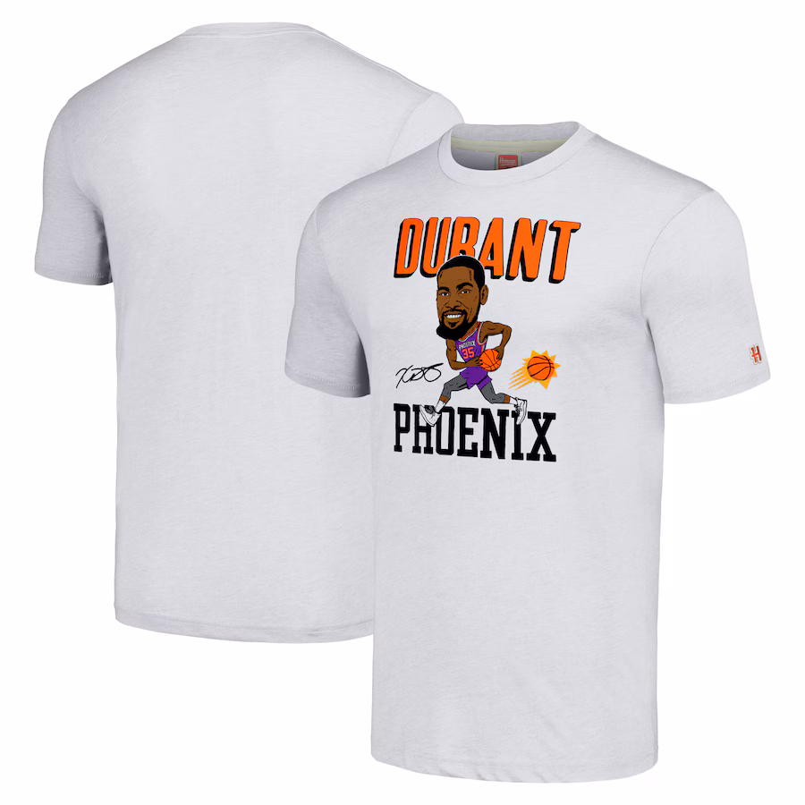Men's Phoenix Suns Kevin Durant Homage Ash Caricature Tri-Blend T-Shirt - ujerseystore