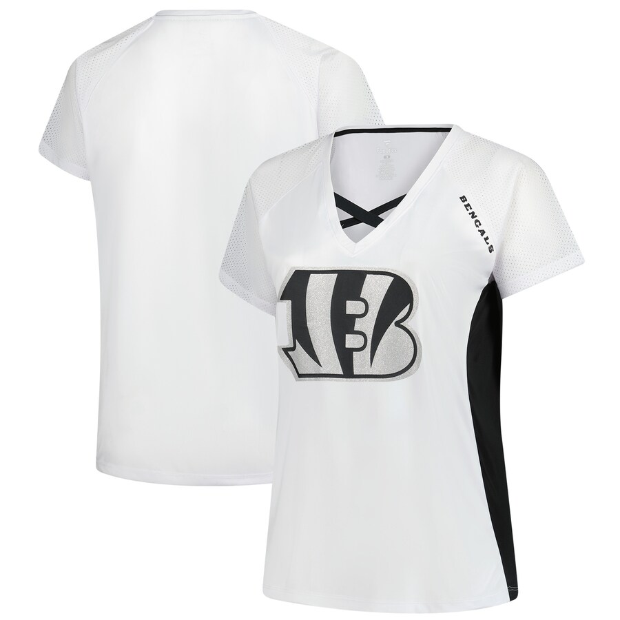 Women's Cincinnati Bengals Fanatics White Plus Size Glitter Lace-Up V- Neck T-Shirt - ujerseystore