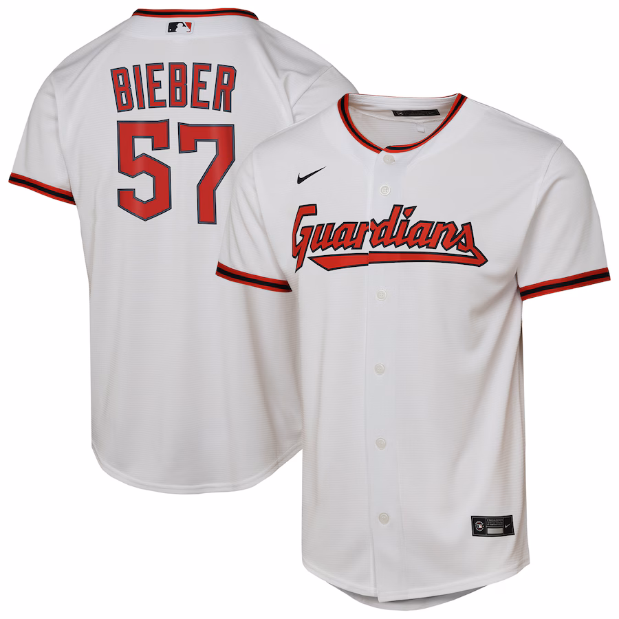 Youth Cleveland Guardians Shane Bieber Nike White Home Replica Player Jersey - ujerseystore