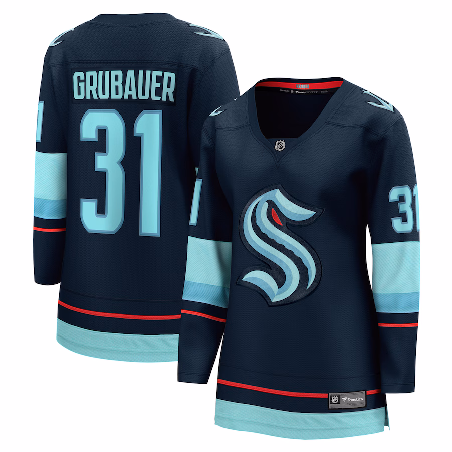 Women's Seattle Kraken Philipp Grubauer Fanatics Navy Home Breakaway Player Jersey - ujerseystore