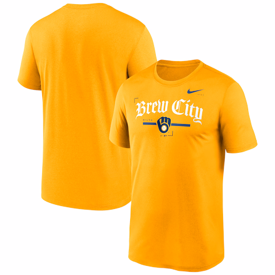 Men's Milwaukee Brewers Nike Gold Local Legend Practice Performance T-Shirt - ujerseystore