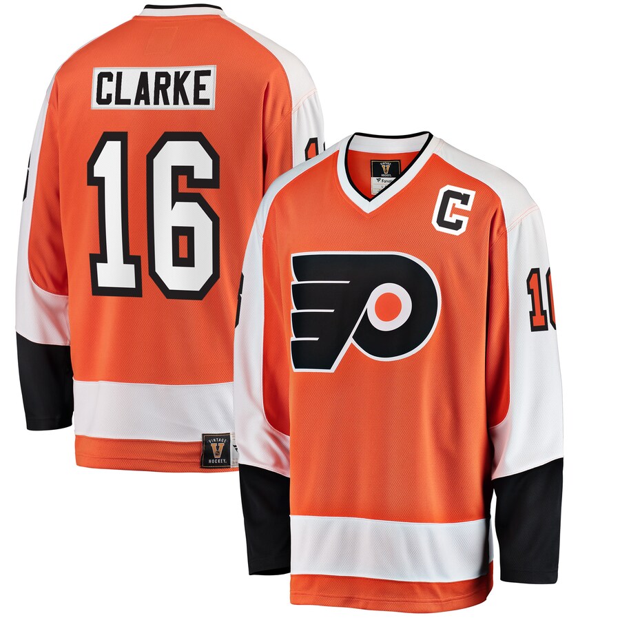 Men's Philadelphia Flyers Bobby Clarke Fanatics Branded Orange Premier Breakaway Retired Player Jersey - ujerseystore