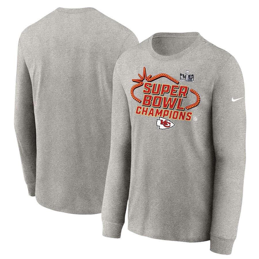 Youth Kansas City Chiefs  Nike Gray Super Bowl LVIII Champions Locker Room Trophy Collection Long Sleeve T-Shirt - ujerseystore