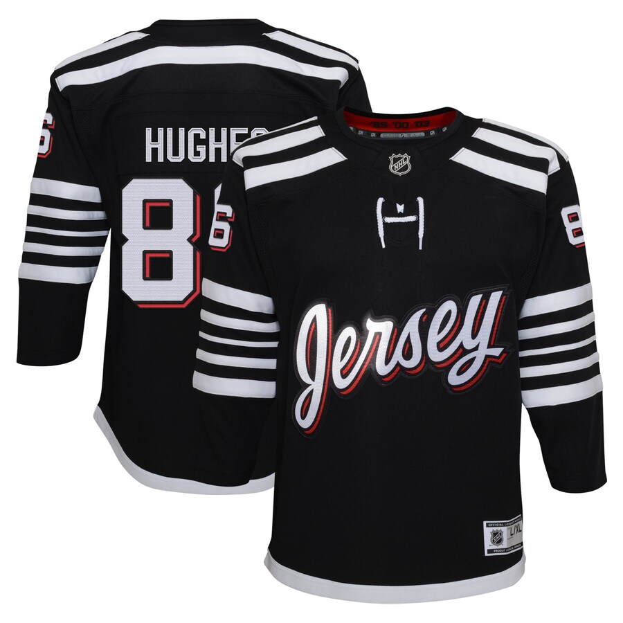 Youth New Jersey Devils Jack Hughes Black Alternate Premier Player Jersey - ujerseystore