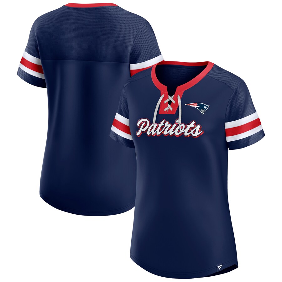 Women's New England Patriots Fanatics Navy Original State Lace-Up T-Shirt - ujerseystore