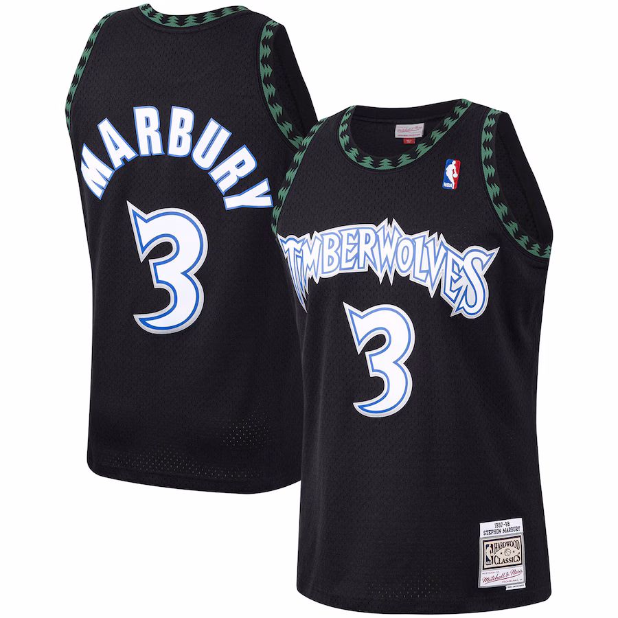 Men's Minnesota Timberwolves Stephon Marbury Mitchell & Ness Black 1997/98 Hardwood Classics Swingman Jersey - ujerseystore