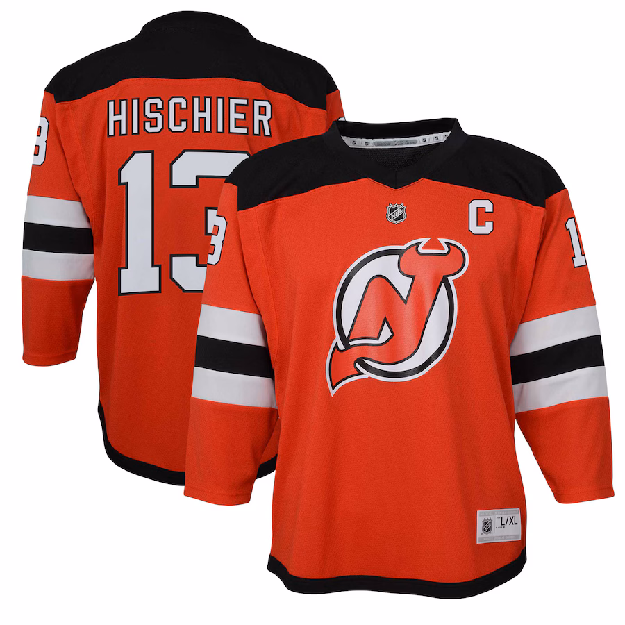 Youth New Jersey Devils Nico Hischier Red Captain Patch Home Replica Player Jersey - ujerseystore