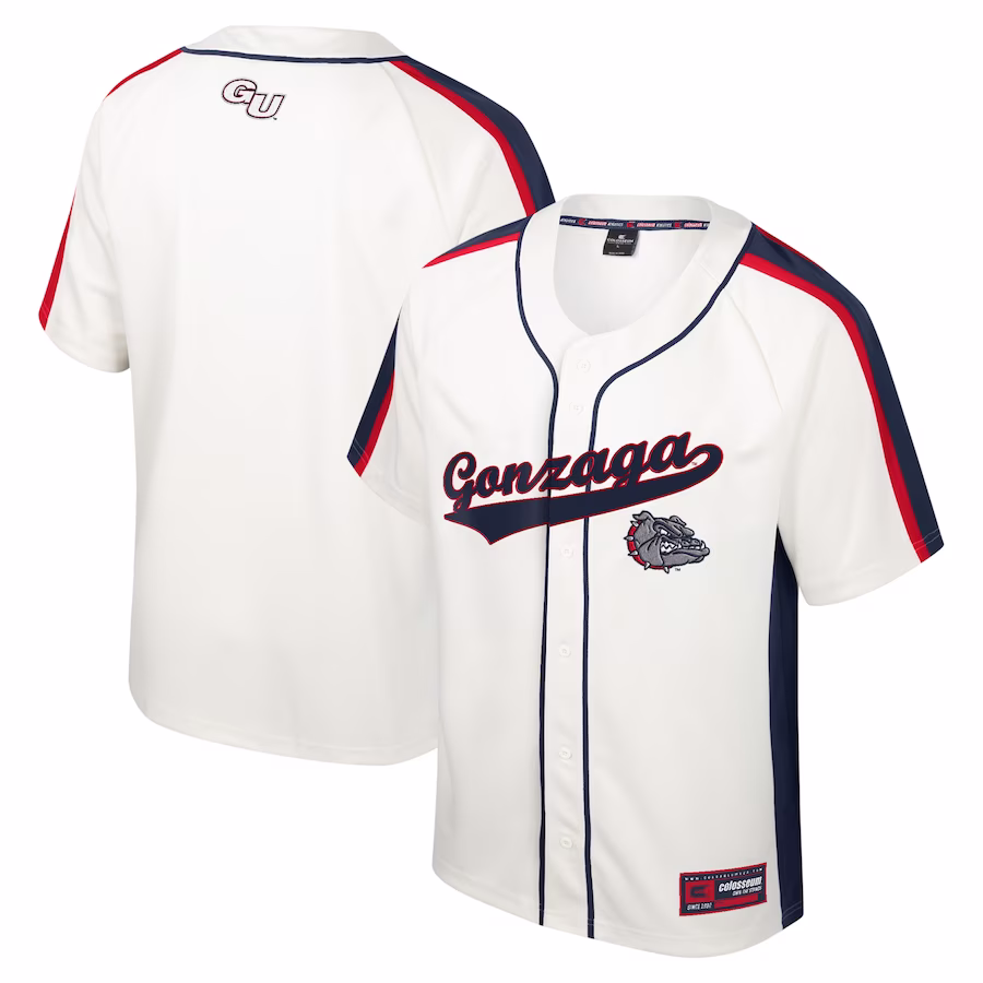 Gonzaga Bulldogs Colosseum Ruth Button-Up Baseball Jersey - Cream - ujerseystore