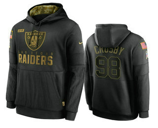 Men's Las Vegas Raiders #98 Maxx Crosby Black 2020 Salute To Service Sideline Performance Pullover Hoodie - ujerseystore