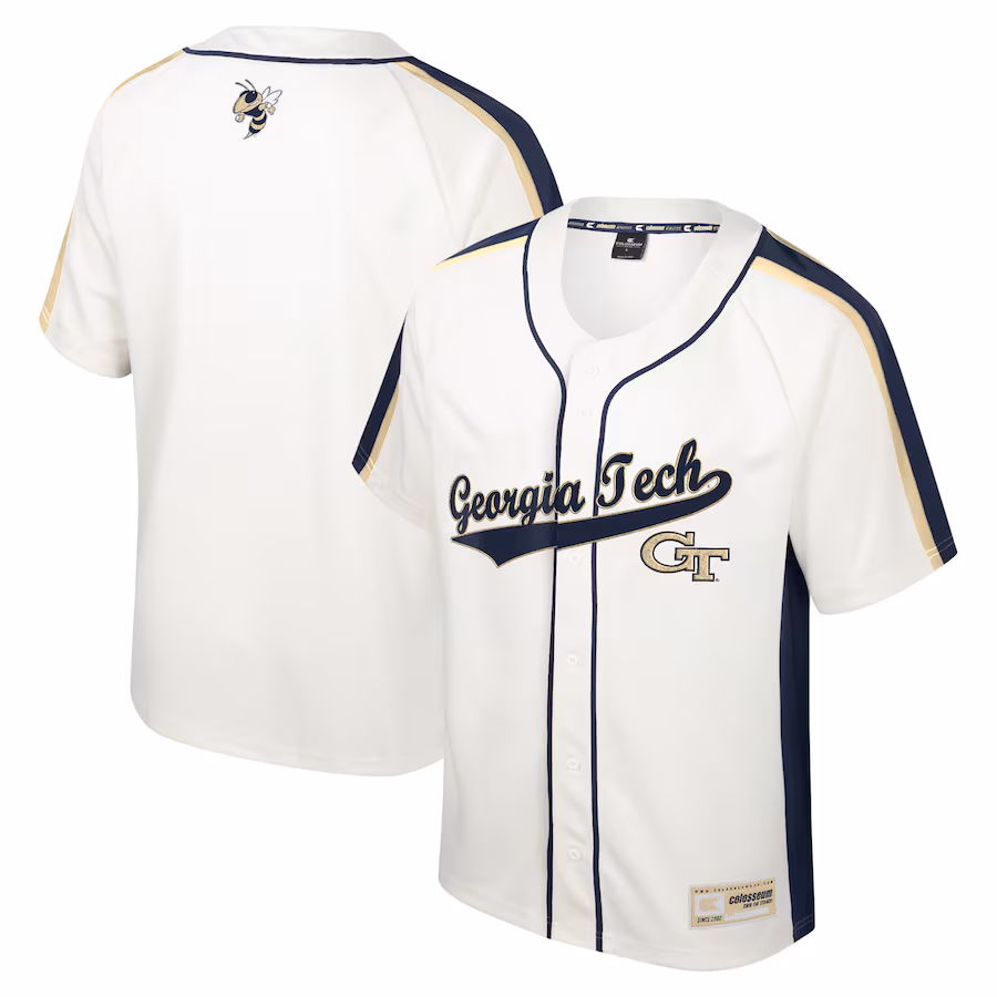 Georgia Tech Yellow Jackets Colosseum Ruth Button-Up Baseball Jersey - Cream - ujerseystore