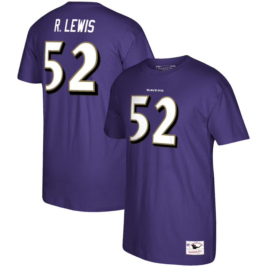 Men's Baltimore Ravens Ray Lewis Mitchell & Ness Purple Retired Player Name & Number T-Shirt - ujerseystore