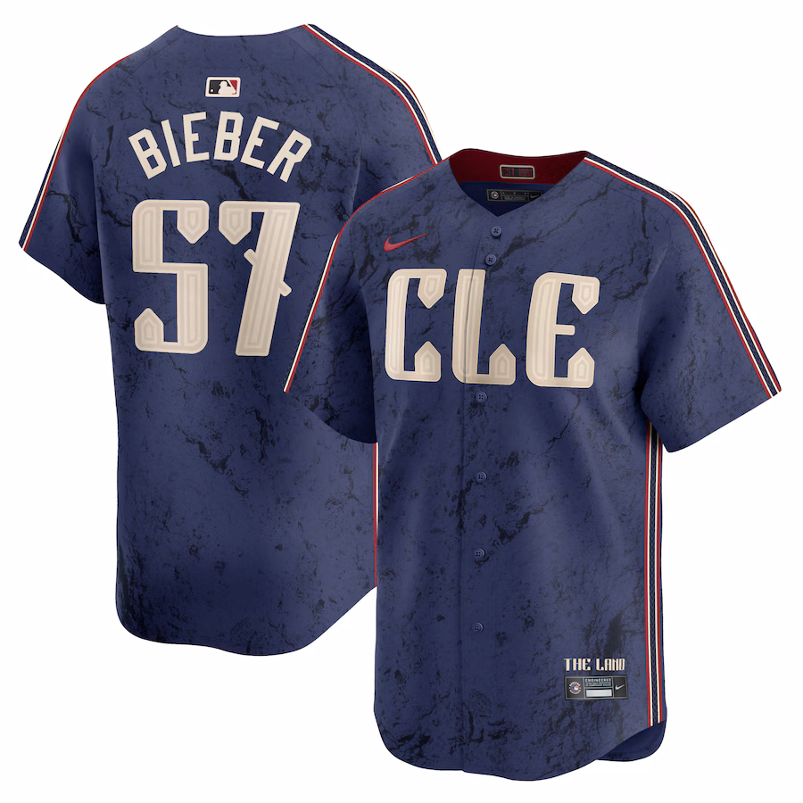 Men's Cleveland Guardians Shane Bieber Nike Navy 2024 City Connect Limited Jersey - ujerseystore