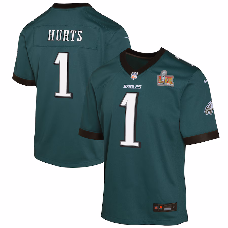 Youth Philadelphia Eagles Jalen Hurts Nike Midnight Green Super Bowl LIX Game Player Jersey - ujerseystore