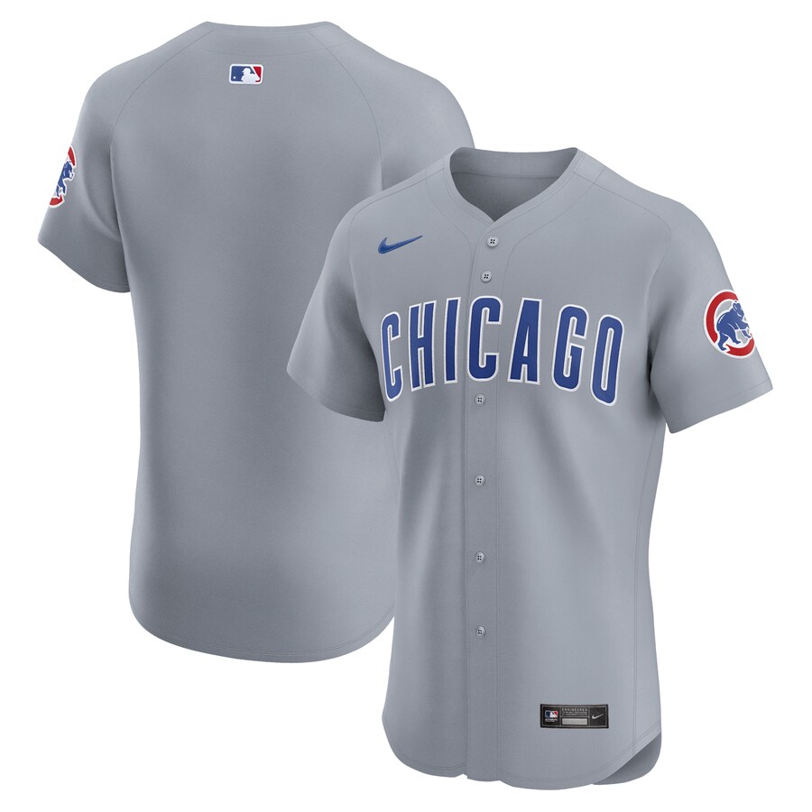 Men's Chicago Cubs  Nike Gray Road Vapor Premier Elite Patch Jersey - ujerseystore