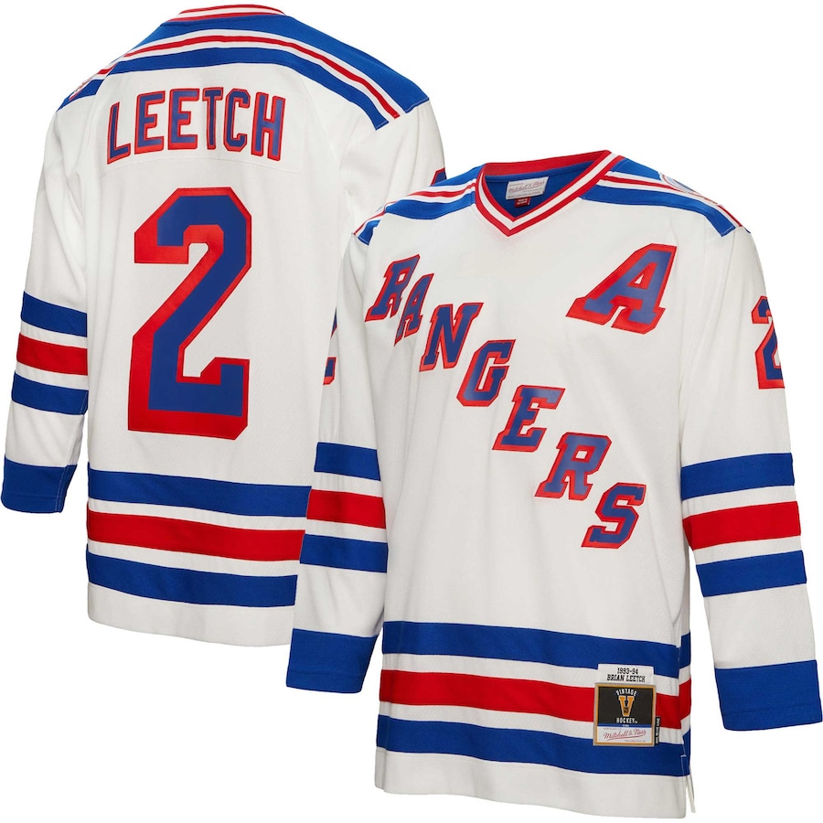 Men's New York Rangers Brian Leetch Mitchell & Ness White Alternate Captain Patch 1993/94 Blue Line Player Jersey - ujerseystore