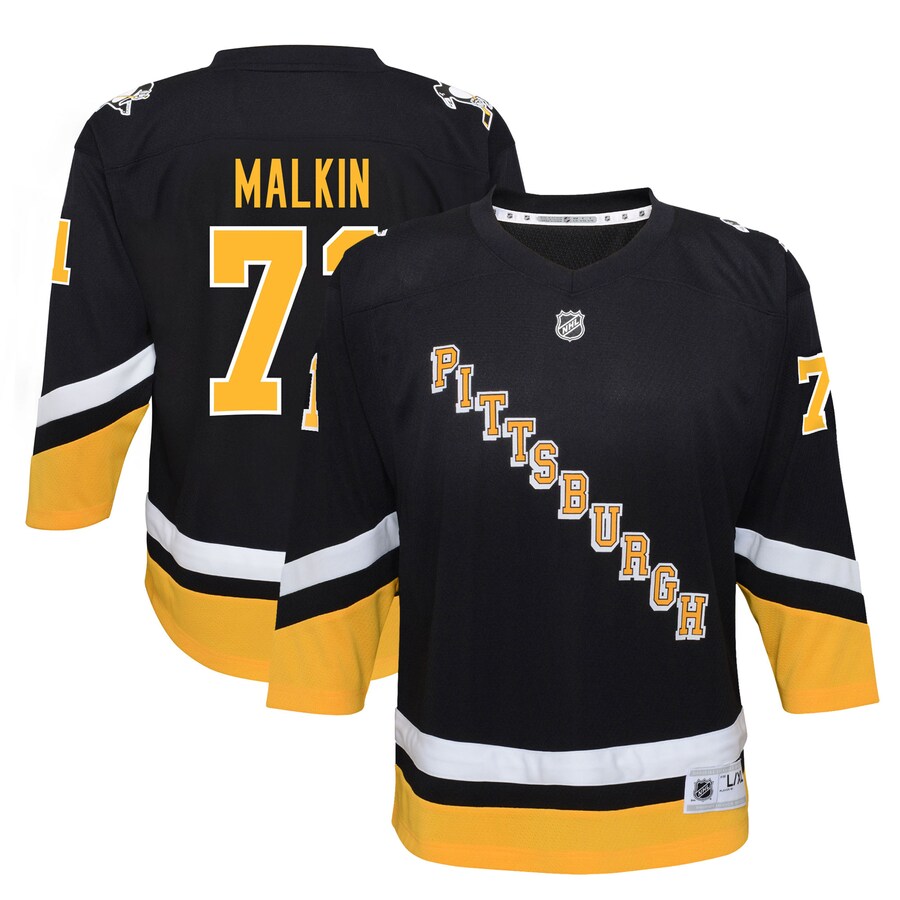 Youth Pittsburgh Penguins Evgeni Malkin Black 2021/22 Alternate Replica Player Jersey - ujerseystore