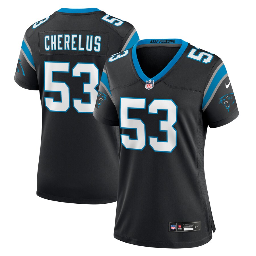 Women's Carolina Panthers Claudin Cherelus Nike  Black Team Game Jersey - ujerseystore
