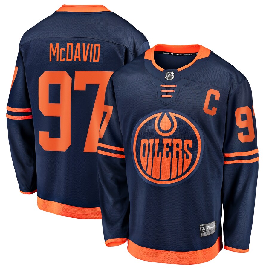 Men's Edmonton Oilers Connor McDavid Fanatics Branded Navy Alternate Premier Breakaway Player Jersey - ujerseystore