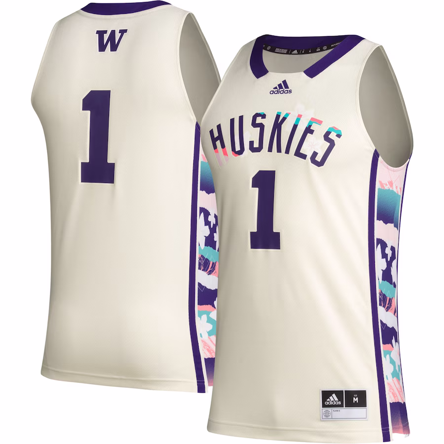 #1 Washington Huskies adidas Honoring Black Excellence Basketball Jersey - Khaki - ujerseystore