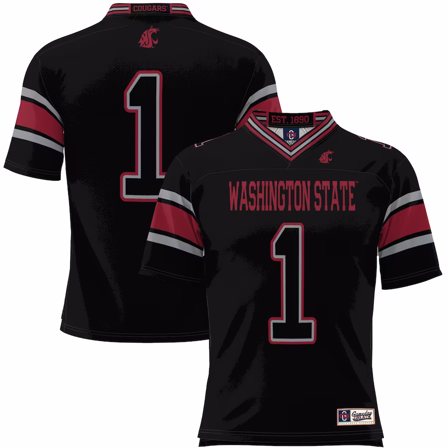 #1 Washington State Cougars GameDay Greats Youth Endzone Football Jersey - Black - ujerseystore