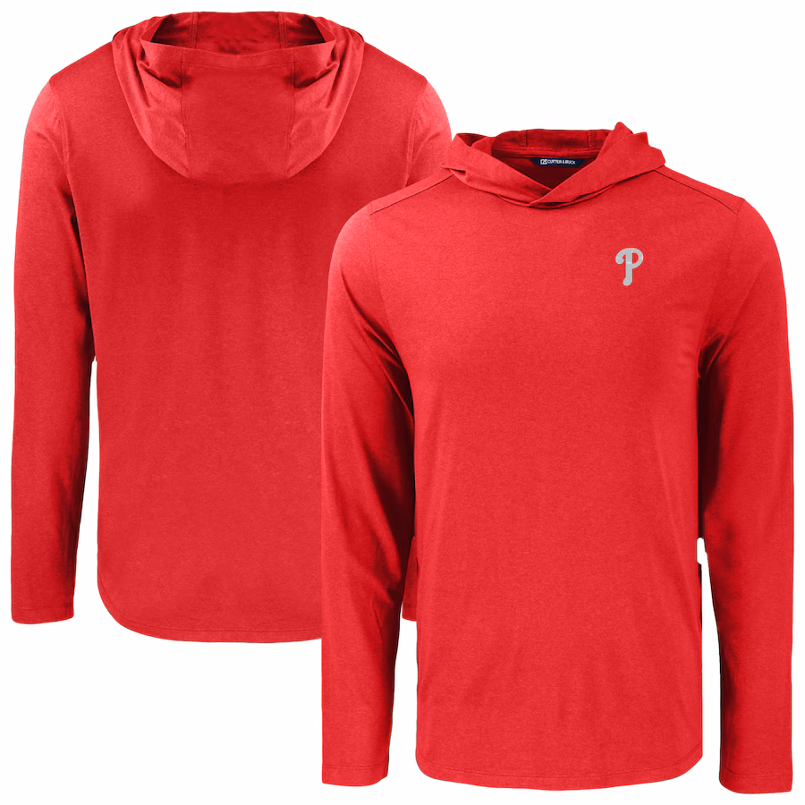 Men's Philadelphia Phillies Cutter & Buck Red Coastline Epic Comfort Recycled Eco Hoodie Long Sleeve T-Shirt - ujerseystore