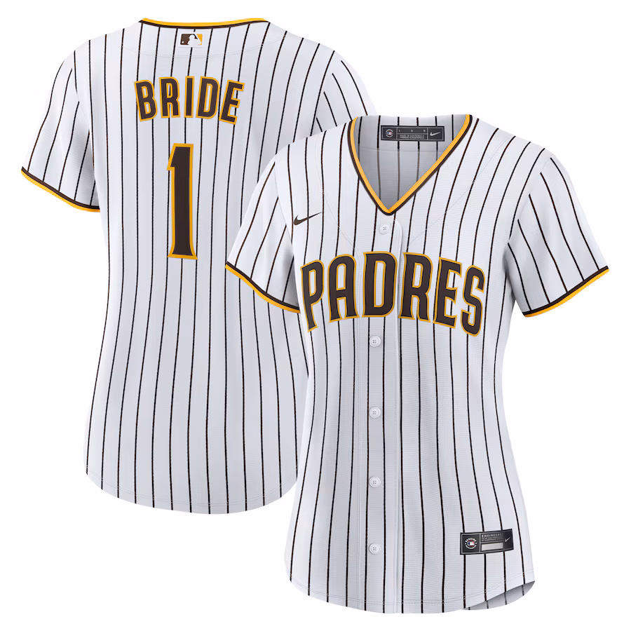 Women's San Diego Padres Nike White #1 Bride Home Replica Jersey - ujerseystore