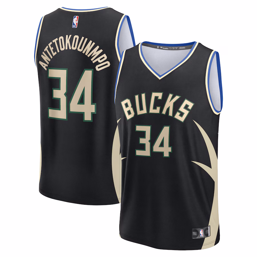 Men's Milwaukee Bucks Giannis Antetokounmpo Fanatics Black Fast Break Replica Player Jersey - Statement Edition - ujerseystore