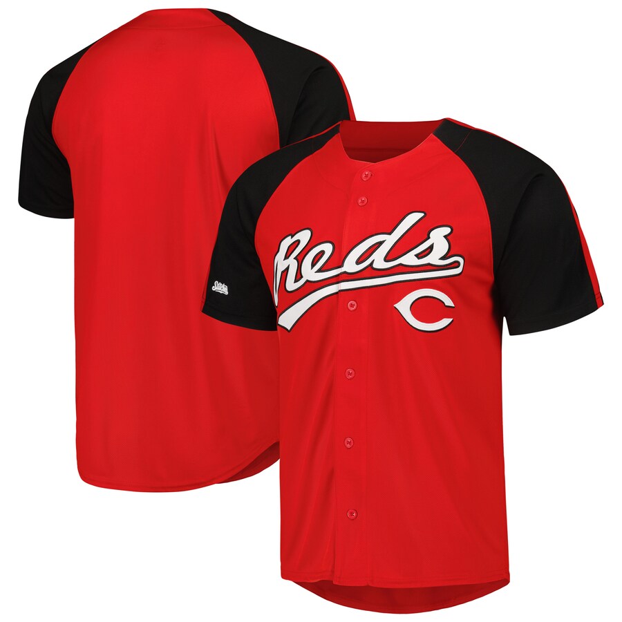 Men's Cincinnati Reds Stitches Red Button-Down Raglan Fashion Jersey - ujerseystore