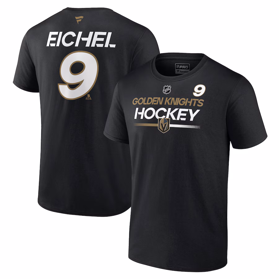 Men's Vegas Golden Knights Jack Eichel Fanatics Black Authentic Pro Prime Name & Number T-Shirt - ujerseystore