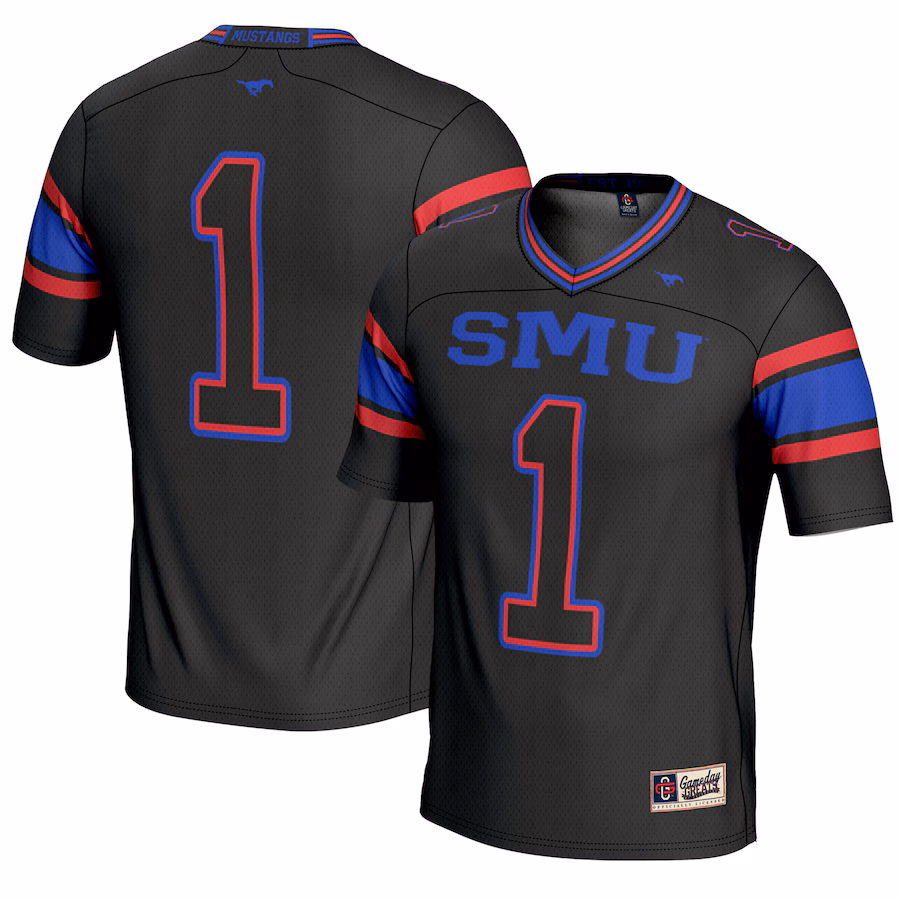 Youth GameDay Greats #1 Black SMU Mustangs Endzone Football Jersey - ujerseystore