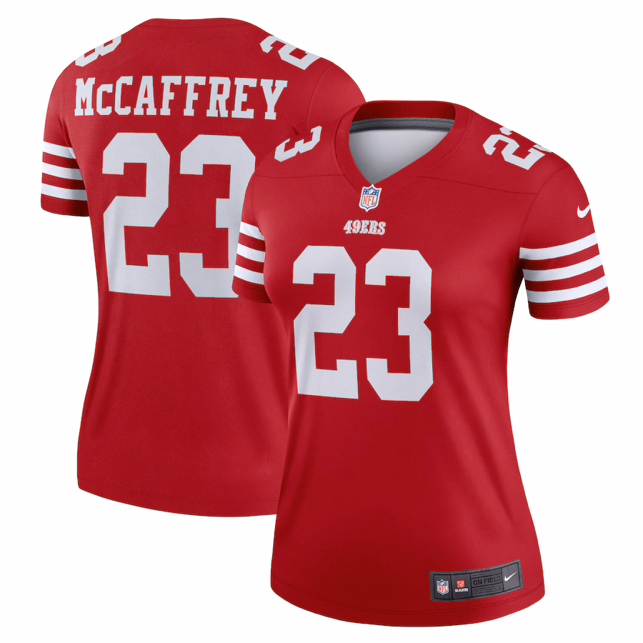 Women's San Francisco 49ers Christian McCaffrey Nike Scarlet Legend Player Performance Top - ujerseystore