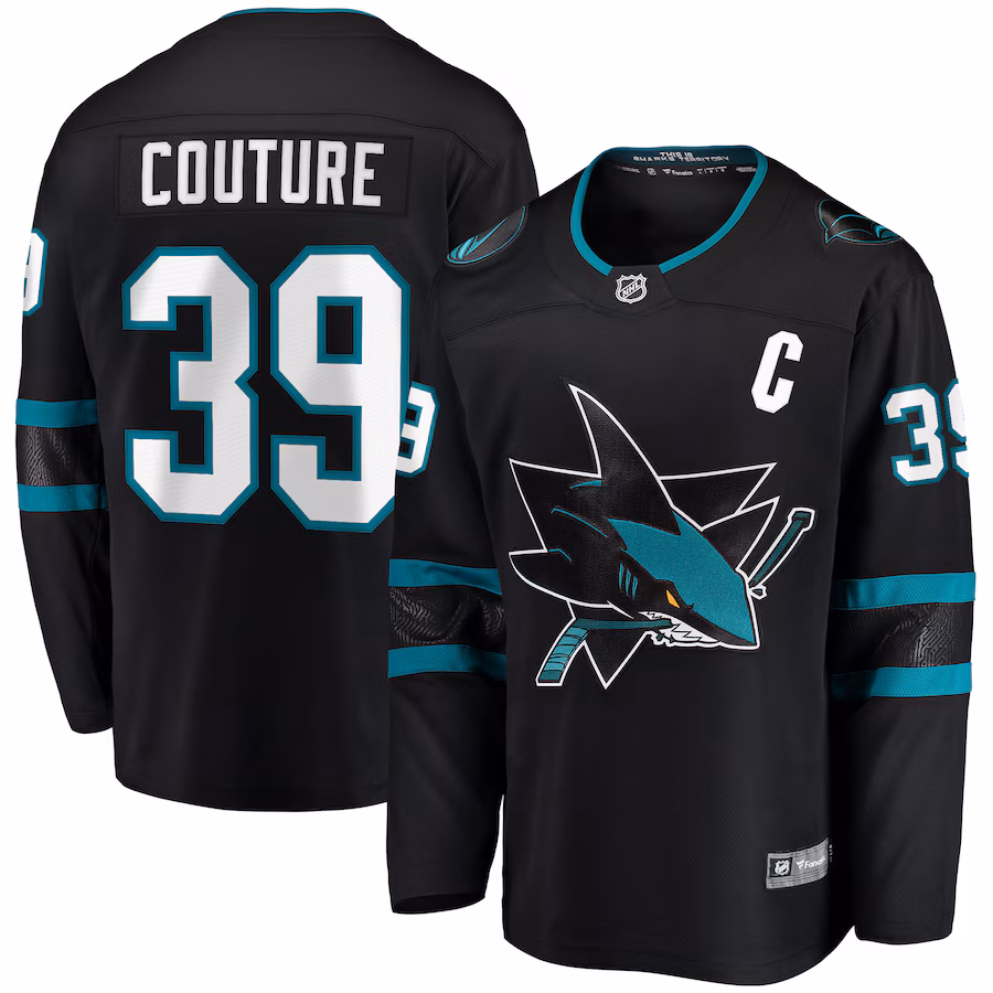 Men's San Jose Sharks Logan Couture Fanatics Black Alternate Premier Breakaway Player Captain Jersey - ujerseystore