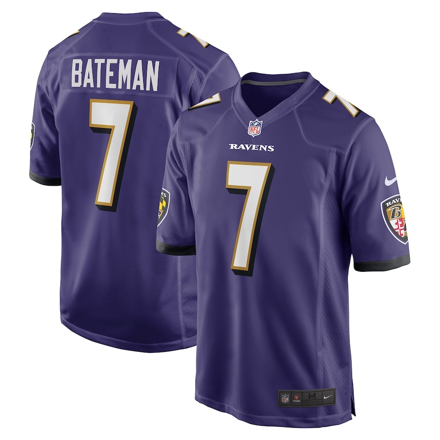 Men's Baltimore Ravens Rashod Bateman Nike Purple Game Player Jersey - ujerseystore