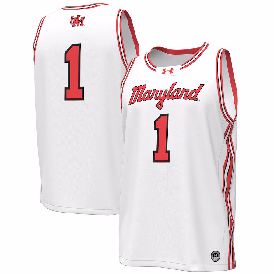 Men's Under Armour #1 White Maryland Terrapins Throwback Replica Basketball Jersey - ujerseystore