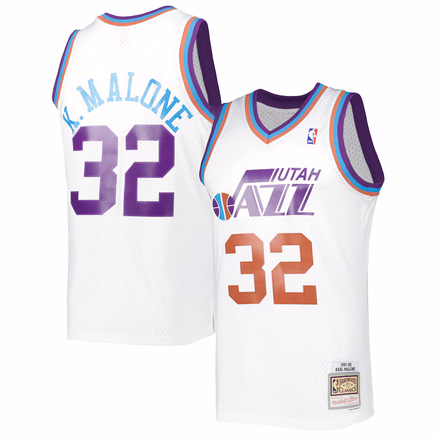 Men's Utah Jazz Karl Malone Mitchell & Ness White 1991/92 Hardwood Classics Reload 3.0 Swingman Jersey - ujerseystore