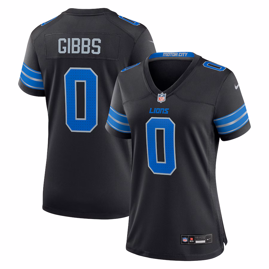 Women's Detroit Lions Jahmyr Gibbs Nike Black 2nd Alternate Game Player Jersey - ujerseystore