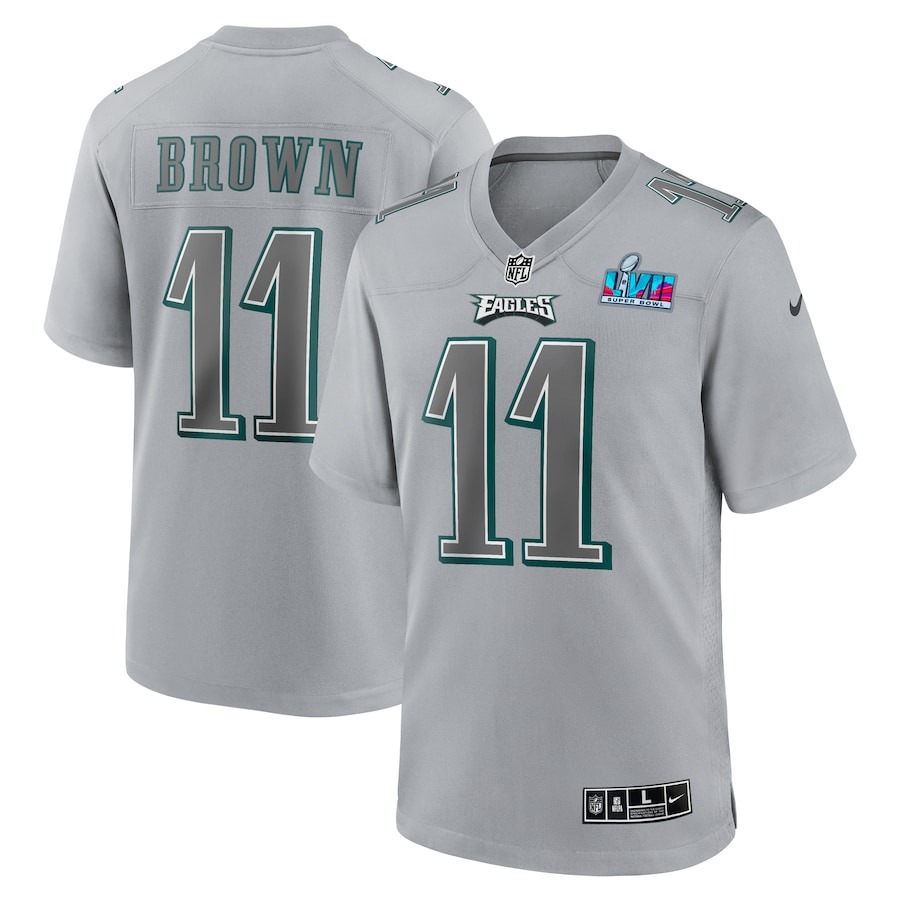 Men's Philadelphia Eagles A.J. Brown Nike Gray Super Bowl LVII Patch Atmosphere Fashion Game Jersey - ujerseystore