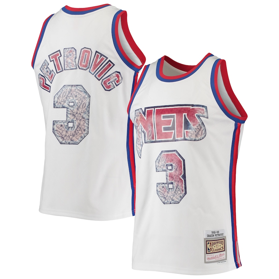 Men's New Jersey Nets Drazen Petrovic Mitchell & Ness White 1992/93 Hardwood Classics NBA 75th Anniversary Diamond Swingman Jersey - ujerseystore