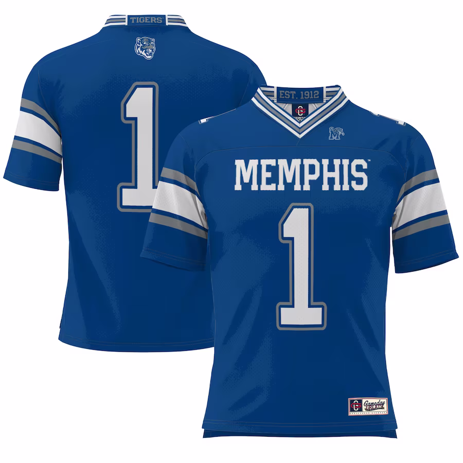 #1 Memphis Tigers GameDay Greats Endzone Football Jersey - Royal - ujerseystore