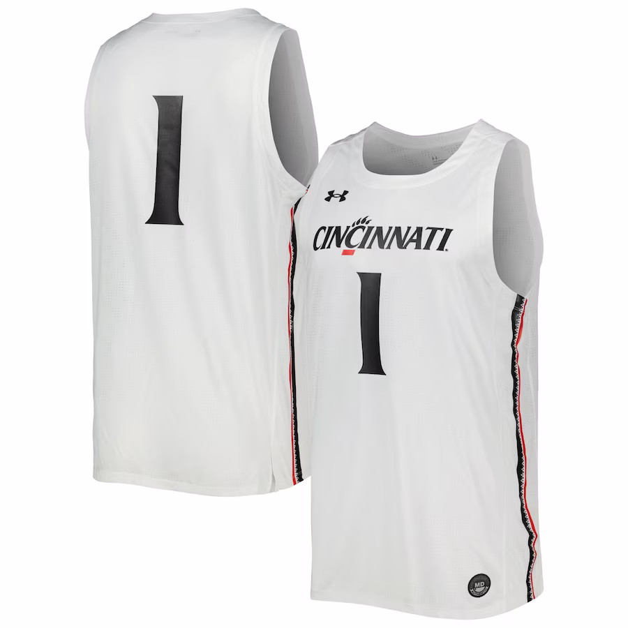 #1 Cincinnati Bearcats Under Armour Team Replica Basketball Jersey - White - ujerseystore