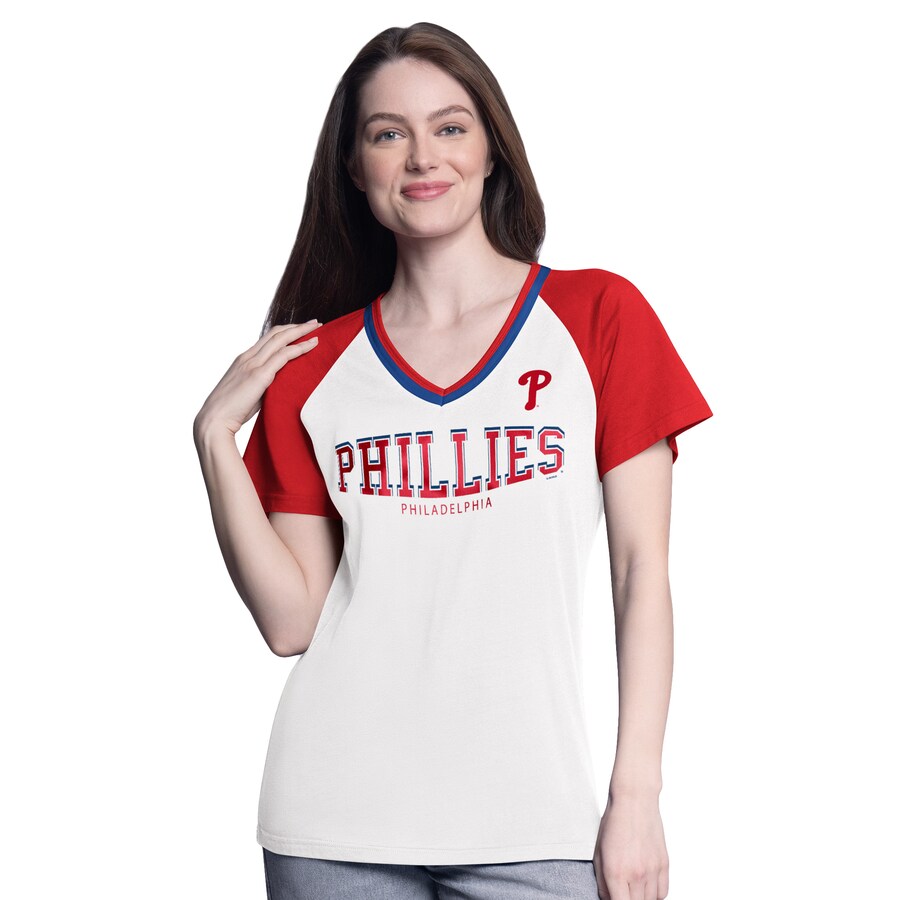 Women's Philadelphia Phillies G-III 4Her by Carl Banks White/Red Ball Park Raglan V-Neck T-Shirt - ujerseystore