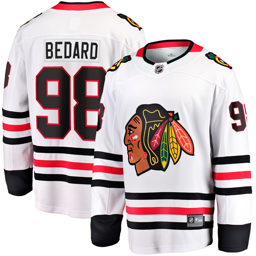 Men's Chicago Blackhawks Connor Bedard Fanatics White Away Premier Breakaway Player Jersey - ujerseystore
