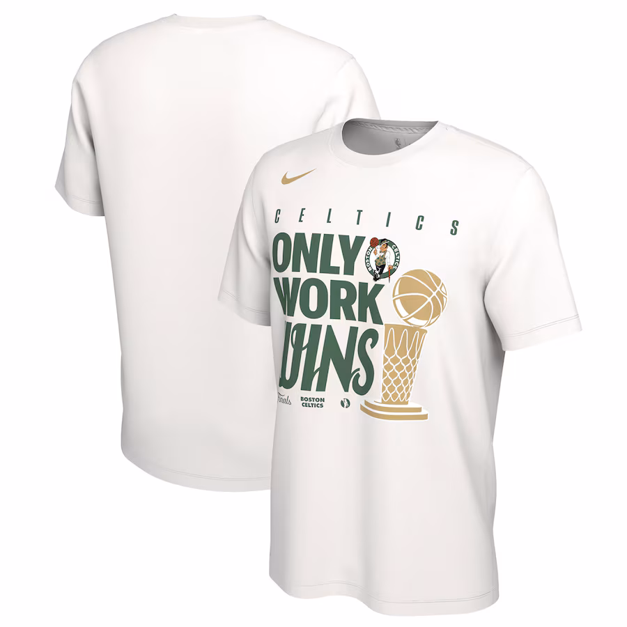 Men's Boston Celtics Nike White 2024 NBA Finals Champions Celebration Parade T-Shirt - ujerseystore