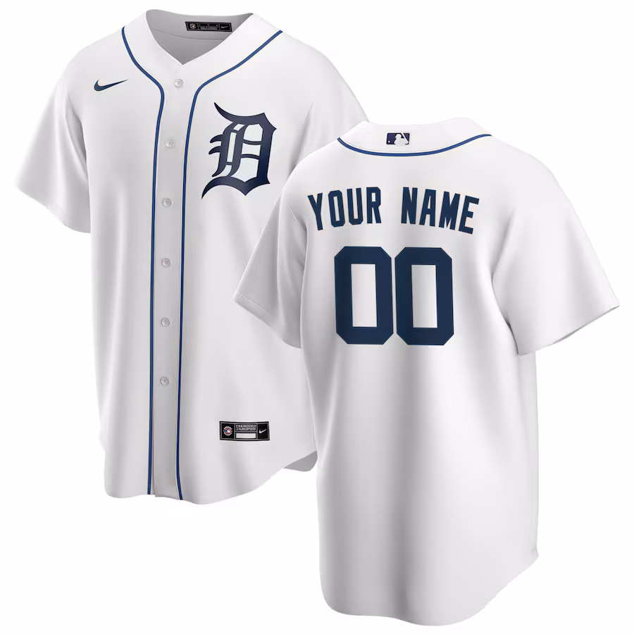 Men's Detroit Tigers Nike White Home Replica Custom Jersey - ujerseystore
