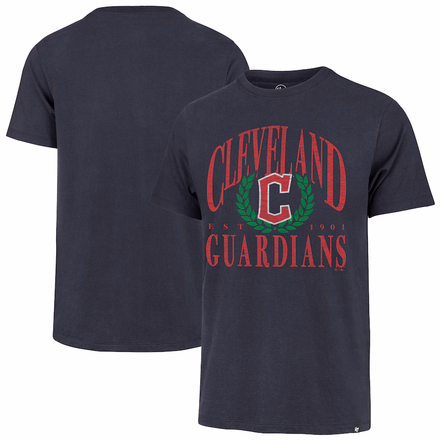 Men's Cleveland Guardians '47 Navy Pitchout Franklin T-Shirt - ujerseystore
